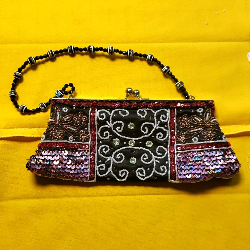 Glam sequin beaded clutch